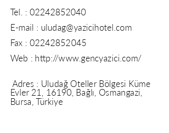 Gen Yazc Hotel Uluda iletiim bilgileri